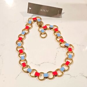 J.Crew Gold Chain 18" Necklace with Red and Blue Accents